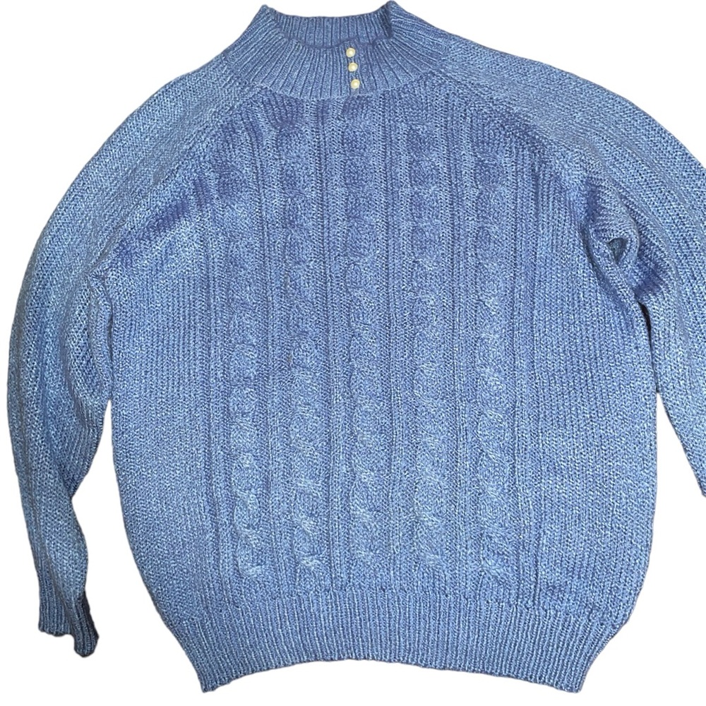 Karen Scott Karen Scott Blue Sweater with Pearl & Weaving Detail Size PM